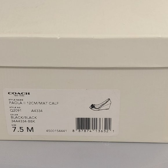 Coach Paola II Black Peep Toe Wedge Heels Pumps Womens Size 7.5 Bow C Pattern - Picture 10 of 10